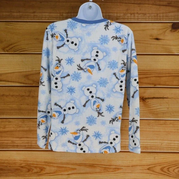 Disney Frozen Pajama Top Sleepwear Womens Size S White Blue Olaf Snowflakes Soft - Picture 2 of 8